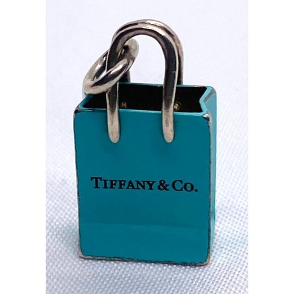 Tiffany & Co Sterling Silver Blue Enamel Shopping Bag Charm...
